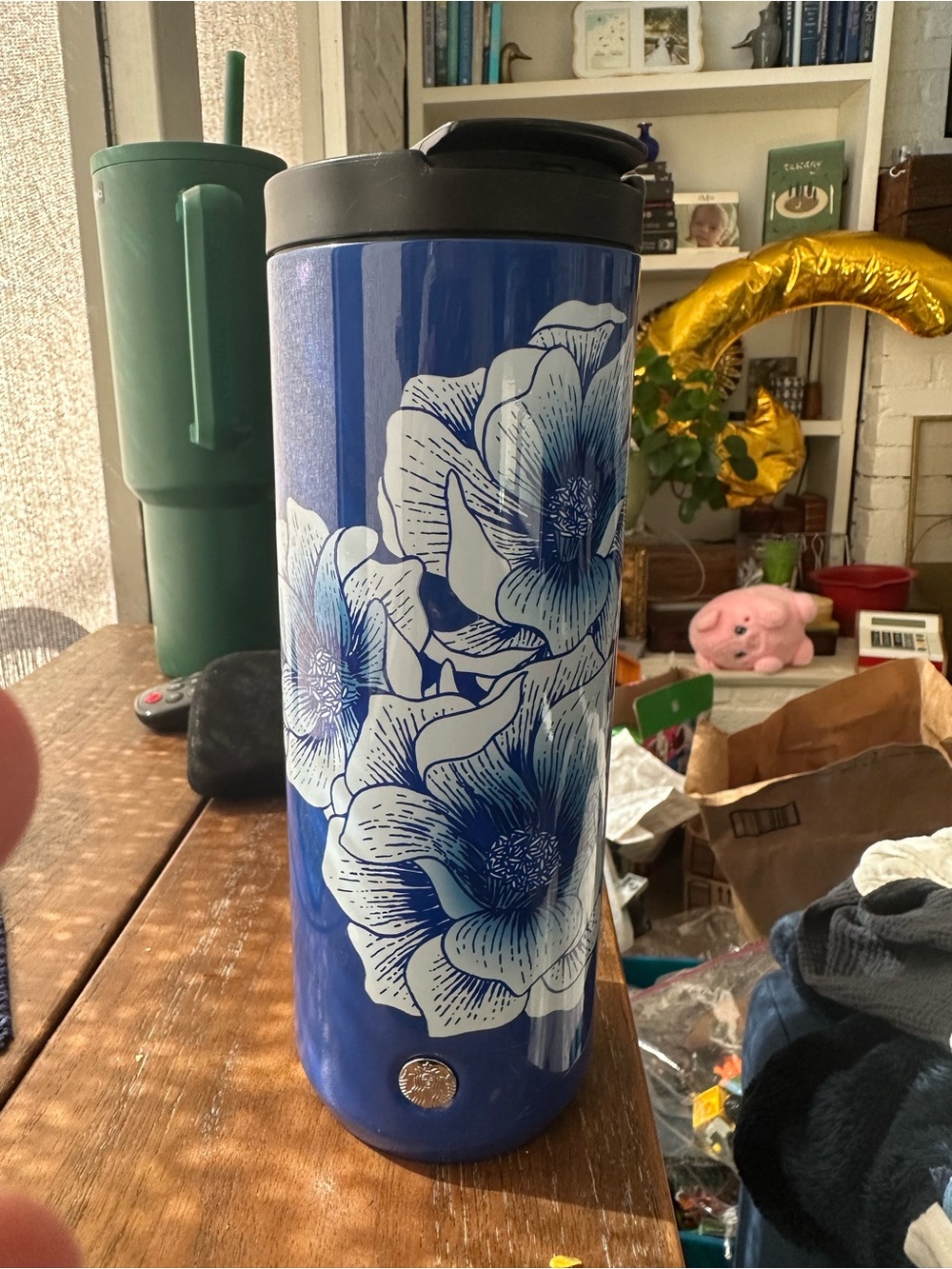 Starbucks 2013 Blue Poppy Floral Travel Tumbler 16 oz Grande